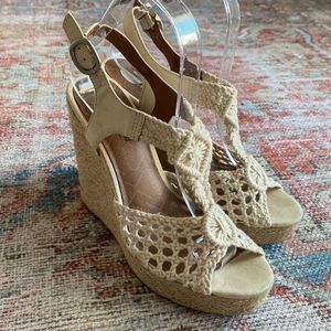Lucky BRAND Crochet Espadrilles Wedge Heels - Cream 8.5
